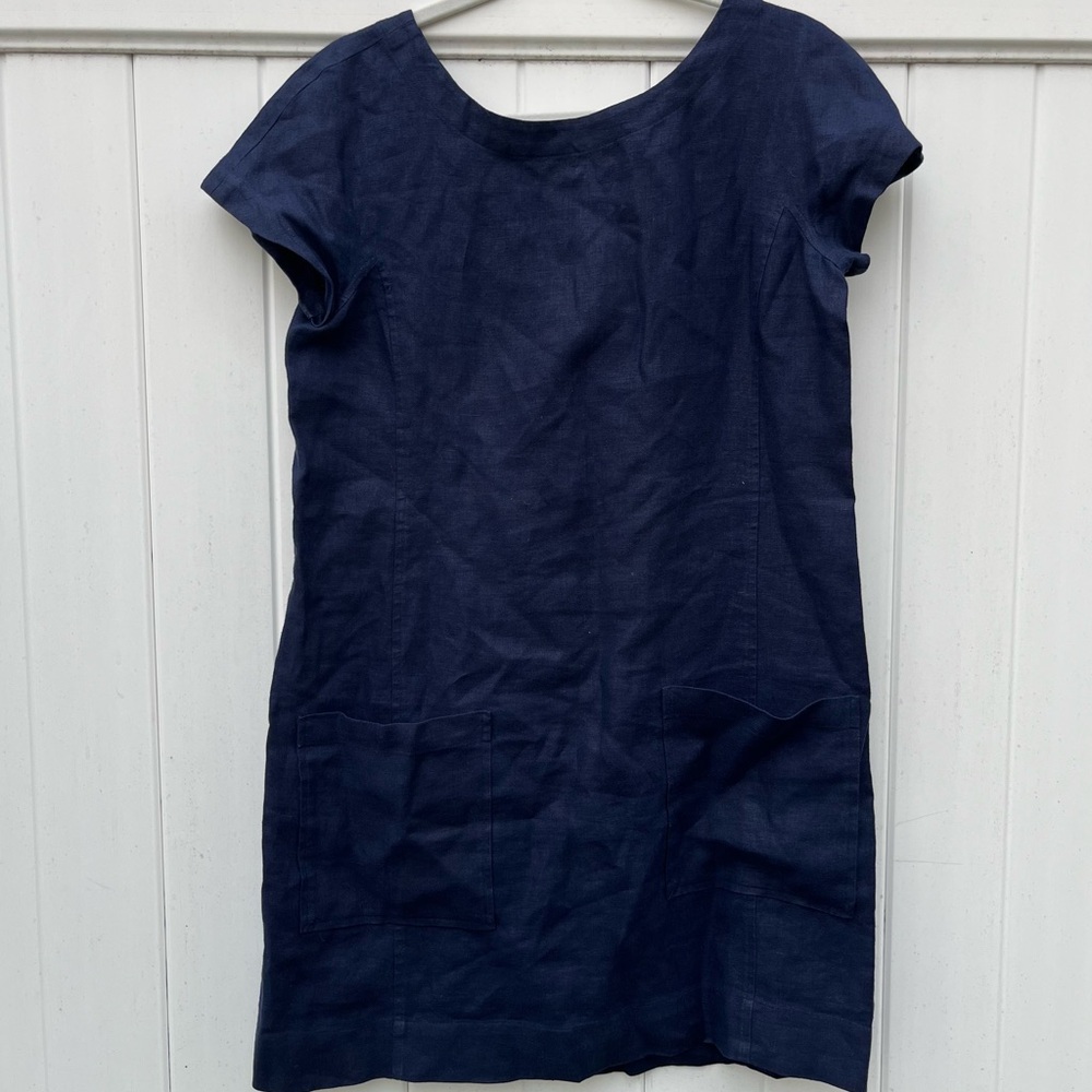 Eileen Fisher Women’s XS Navy Blue Linen Dress Minimalist Hamptons Summer